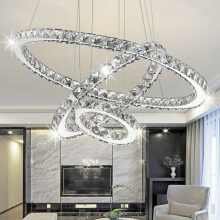 (Cool White, 30+50+70cm) Adjustable LED Crystal Pendant Light Ring Chandelier Ceiling Lamp