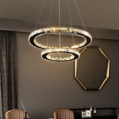 Living And Home (Dimmable, 40+60cm) Adjustable LED Crystal Pendant Light Ring Chandelier Ceiling Lamp 2