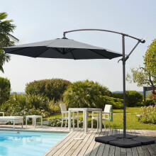 (Dark Grey, Cross Base + 15L water tank) 3M Large Banana Cantilever Patio Garden Parasol Outdoor Umbrella