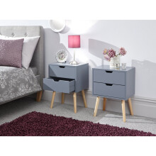 GFW The Furniture Warehouse Scandinavian Style Nyborg Bedside Cabinet with Wooden Legs - Grey, White, Yellow#2xDark Grey
