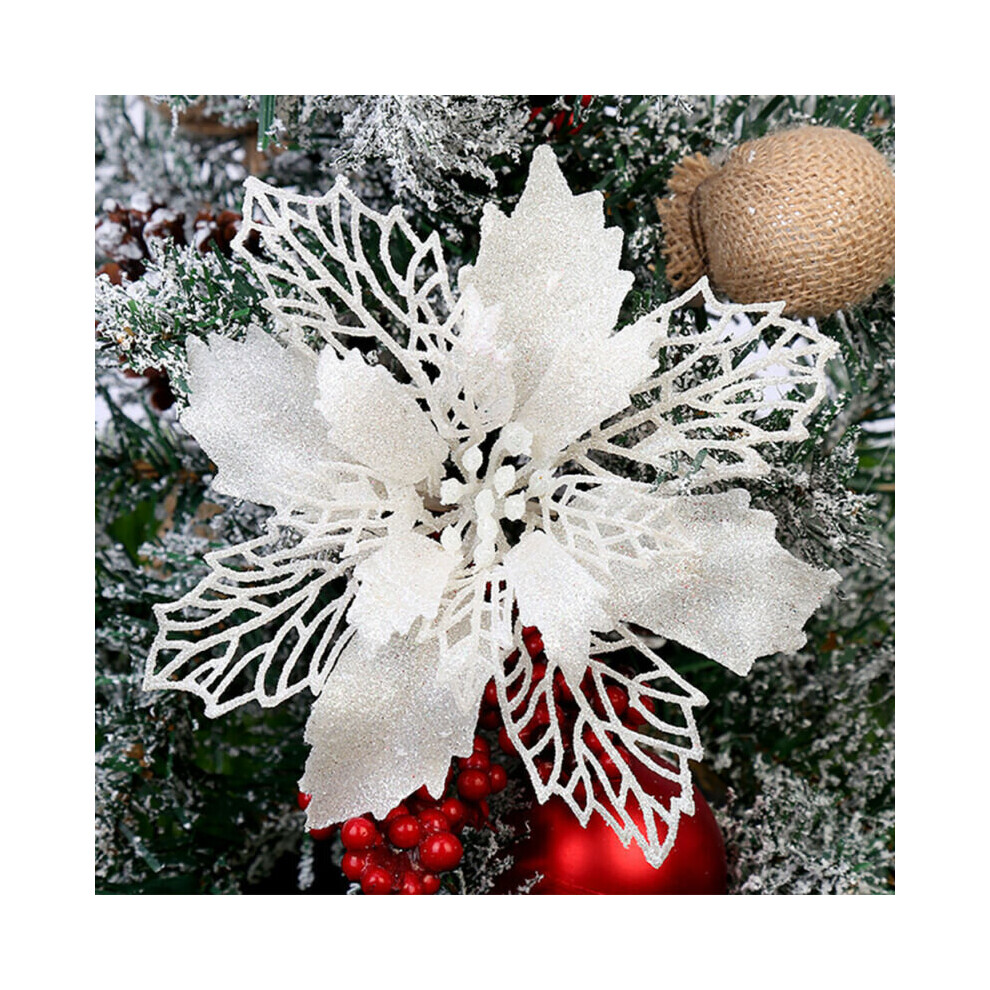 (White, 1Pc) 10X Large Poinsettia Decor Glitter Flower Hanging Tree Home Party