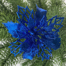 (Royal Blue, 10Pcs) 10X Large Poinsettia Decor Glitter Flower Hanging Tree Home Party