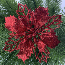 (Red, 10Pcs) 10X Large Poinsettia Decor Glitter Flower Hanging Tree Home Party