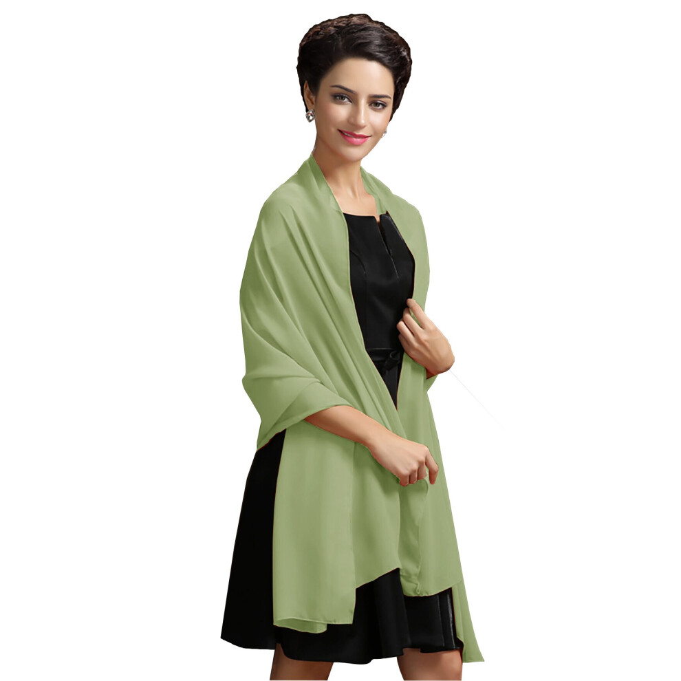 (Sage Green) Chiffon Wrap Stole Shawl For Weddings Bridal Bridesmaid & Evenings Wear