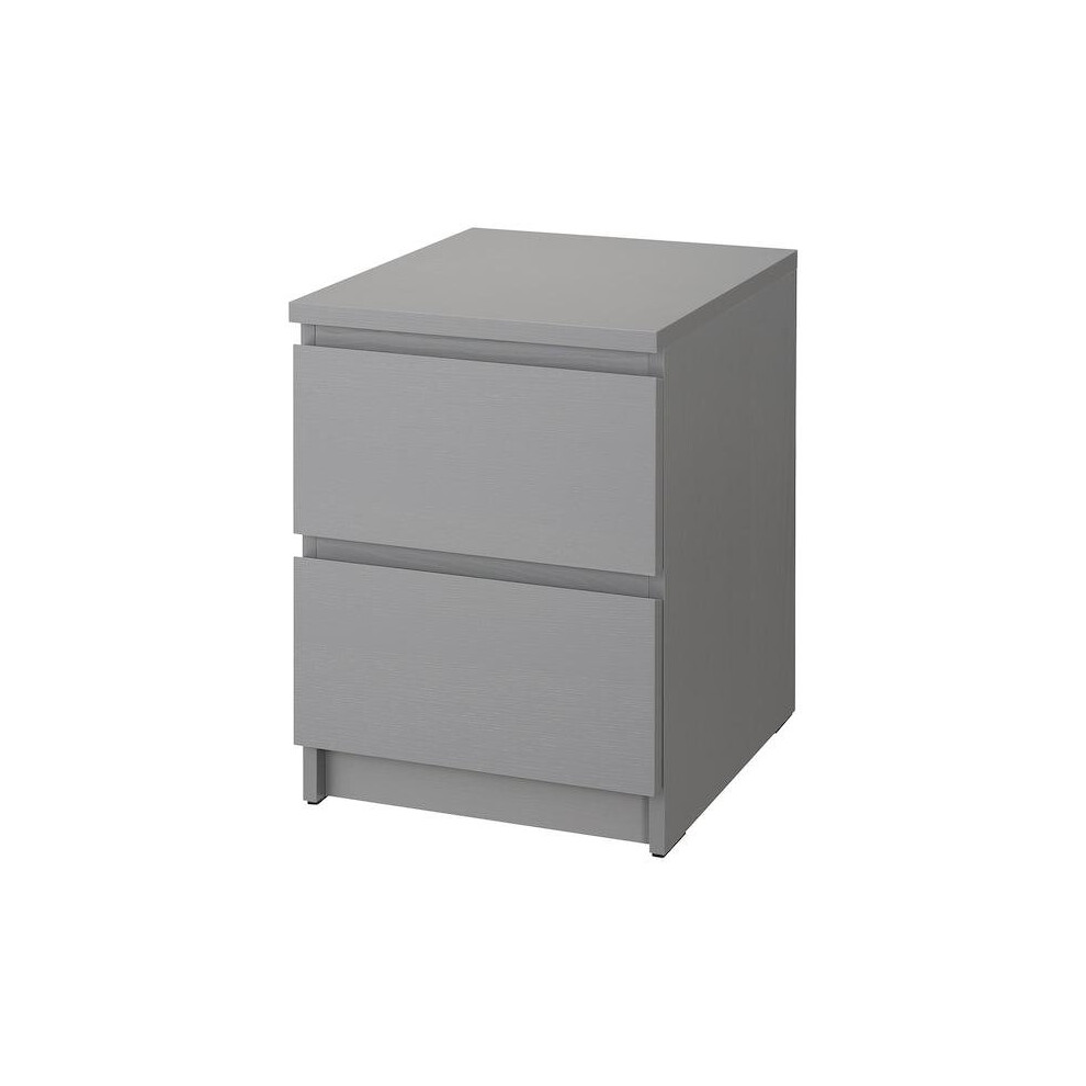 IKEA MALM Wooden Chest of 2 drawers, Grey stained 40x55 cm