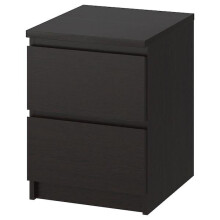IKEA MALM Wooden Chest of 2 drawers, black-brown 40x55 cm