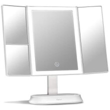 Fancii Large Makeup Mirror with Natural LED Lights, Lighted Trifold Vanity Mirror with 5x & 7x Magnifications - Dimmable Lights, Touch Screen, Cosme