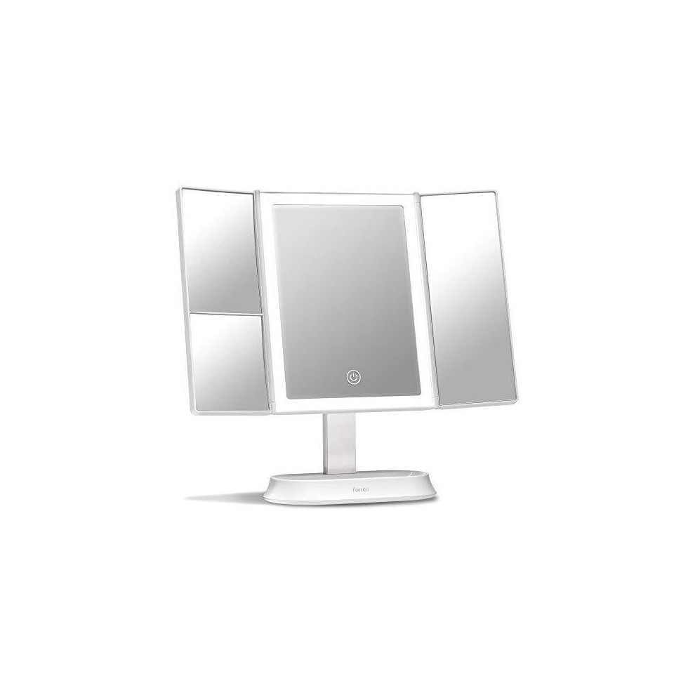 Fancii Large Makeup Mirror with Natural LED Lights, Lighted Trifold Vanity Mirror with 5x & 7x Magnifications - Dimmable Lights, Touch Screen, Cosme