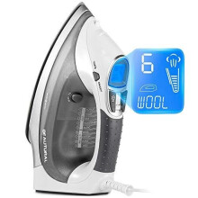 BEAUTURAL 2400 W Steam Iron with LCD Display, Variable Temperature and Double Ceramic Coated Soleplate, 8 ft Power Cord and 340ML Tank-White/Grey