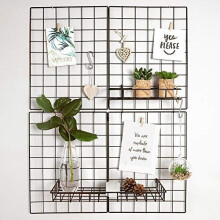 Gadgy Set of 2 Foldable Wall Grid Decoration | Metal Organizer Memo Board with Accessories | Wire Mesh Panels for Pictures Storage | Aesthetic room