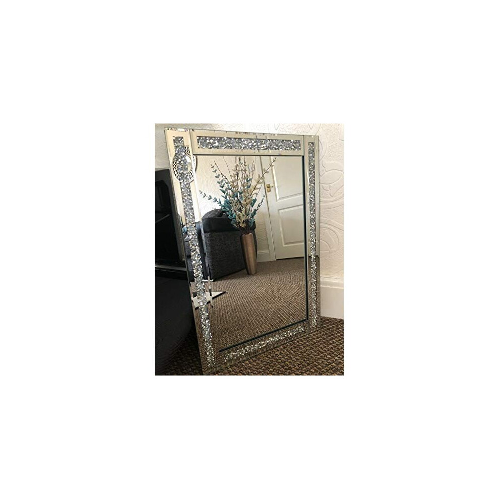 CRUSHED JEWEL WALL MIRROR LOOSE DIAMANTE NEW CRYSTAL SQUARE DECOR MIRROR GIFT 60X40CM