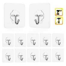 Jedebar 12pcs Self Adhesive Hooks Reusable Stick On Wall Hooks Hanger, Nail Free Waterproof Removable Sticky Plastic Utility Hook for Home Kitchen B