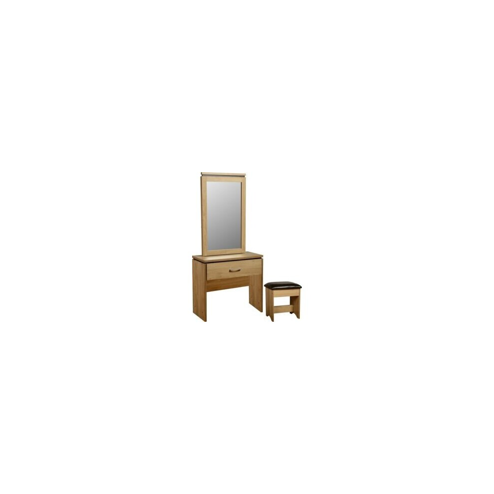 Charles 1 Drawer Dressing Table Set Oak Effect Veneer with Walnut Trim/Brown Faux Leather