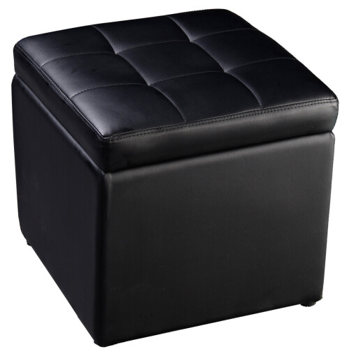 Costway Faux Leather Ottoman Pouffe Storage Toy Box Foot Stool Black