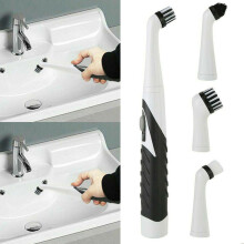 (Black White) Sonic Scrubber Electric Cleaning Brush Ultrasonic Dust Cleaner with 4 Heads Set