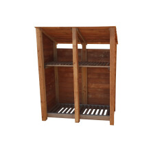 (6ft, Rustic Brown) Wooden Log Store With Kindling Shelf - Reversed Roof (L-146cm, H-126cm / 180cm, W-81cm)