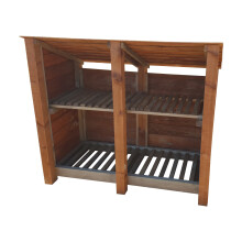 (4ft, Rustic Brown) Wooden Log Store With Kindling Shelf - Reversed Roof (L-146cm, H-126cm / 180cm, W-81cm)