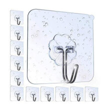 Pubiao Self Adhesive Hooks Heavy Duty Anti-Skid Traceless Sticky Hook for Kitchen Bathroom Clothes Office Ceiling Hanger -12 Pack