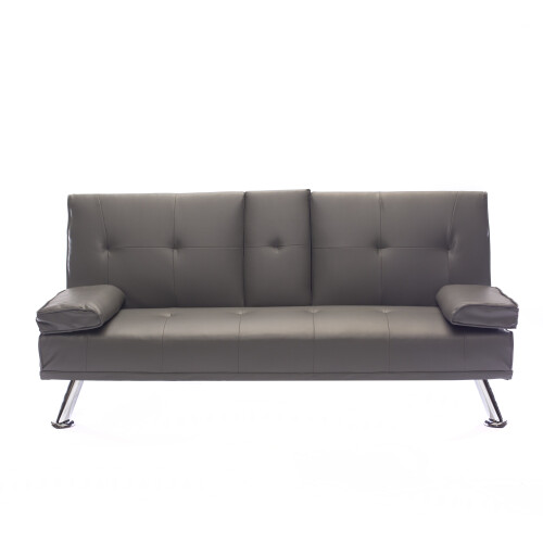 (Grey) Cinema Faux Leather Sofa Bed with Cup Holders on OnBuy