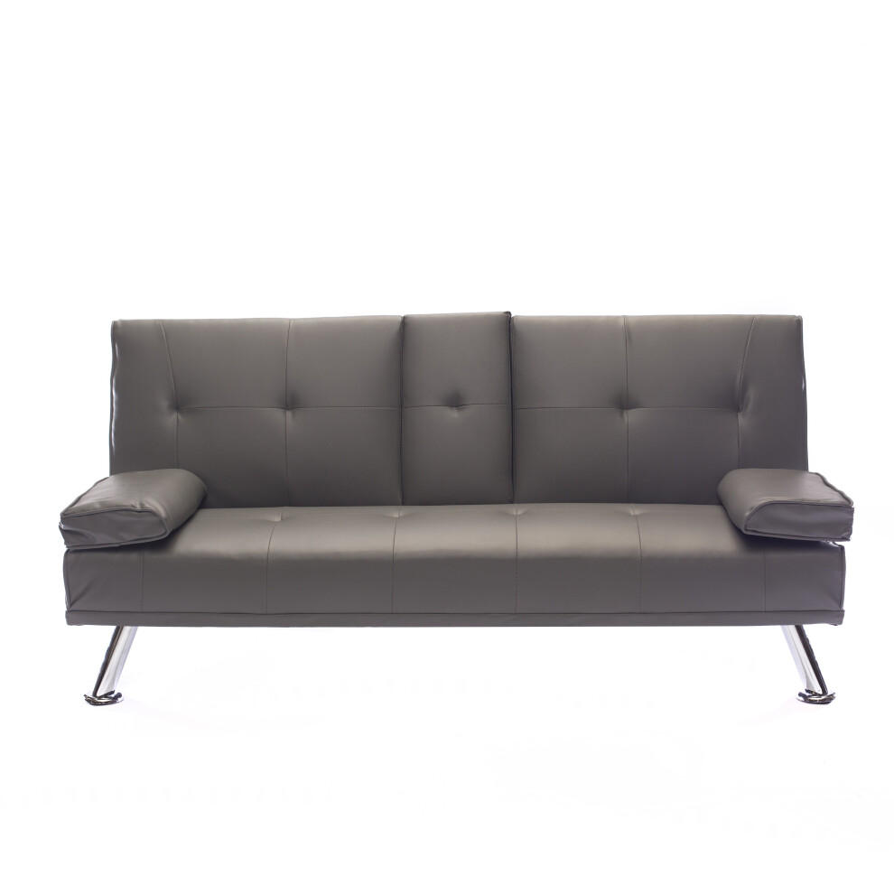 (Grey) Cinema  Faux Leather Sofa Bed with Cup Holders