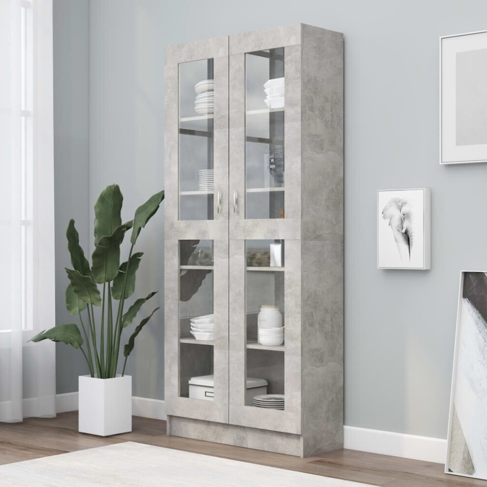 vidaXL Vitrine Cabinet Concrete Grey Chipboard Storage Rack Bookcase Sideboard