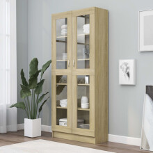 vidaXL Vitrine Cabinet Sonoma Oak - 5-Compartment Glass & Chipboard Storage Bookcase, 2 Doors (802771)