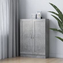 vidaXL 802718 Book Cabinet - Concrete Grey Engineered Wood Bookshelf with 3 Compartments & 2 Doors