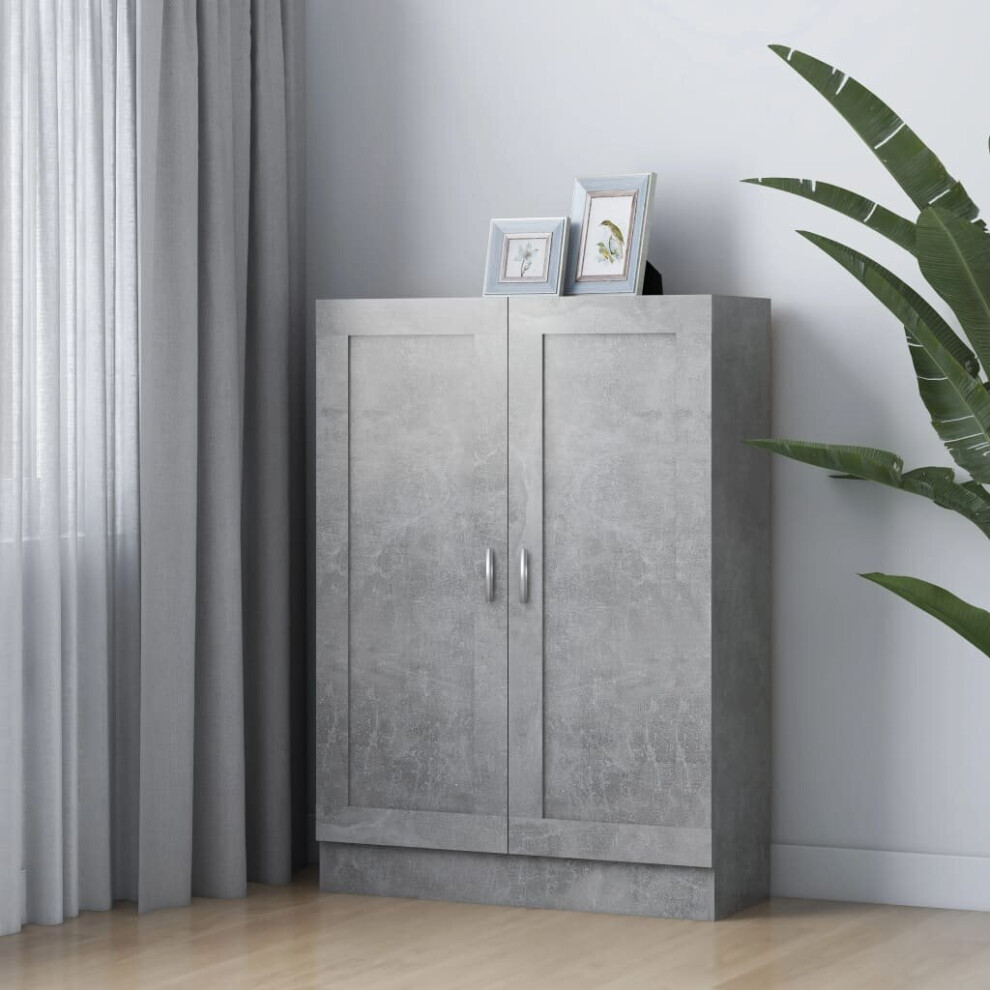 Vidaxl 802718 Book Cabinet - Concrete Grey Engineered Wood Bookshelf With 3 Compartments & 2 Doors