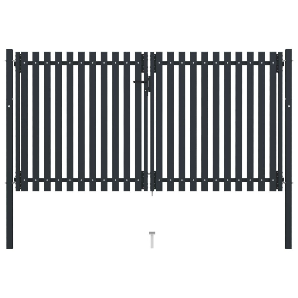 vidaXL Double Door Fence Gate Steel 306x200cm Anthracite Garden Barrier Border