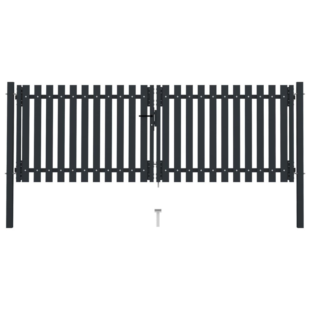 vidaXL Double Door Fence Gate Steel 306x175cm Anthracite Garden Barrier Border