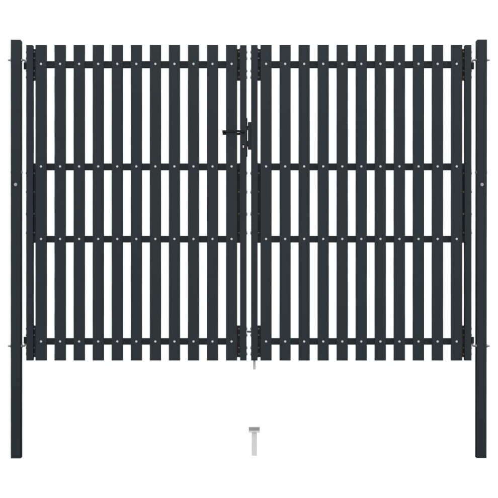 vidaXL Double Door Fence Gate Steel 306x250cm Anthracite Garden Barrier Border