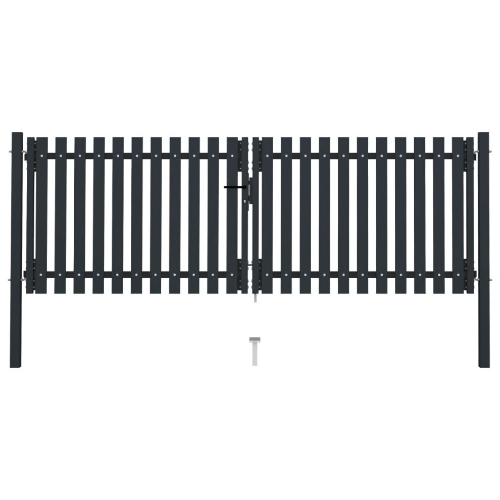 vidaXL Double Door Fence Gate Steel 306x125cm Anthracite Garden Barrier Border