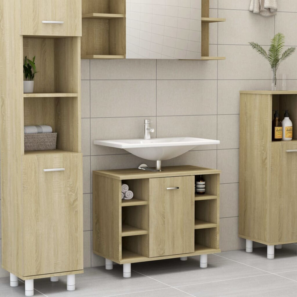 vidaXL Bathroom Cabinet Sonoma Oak Chipboard Washroom Cupboard Storage Unit