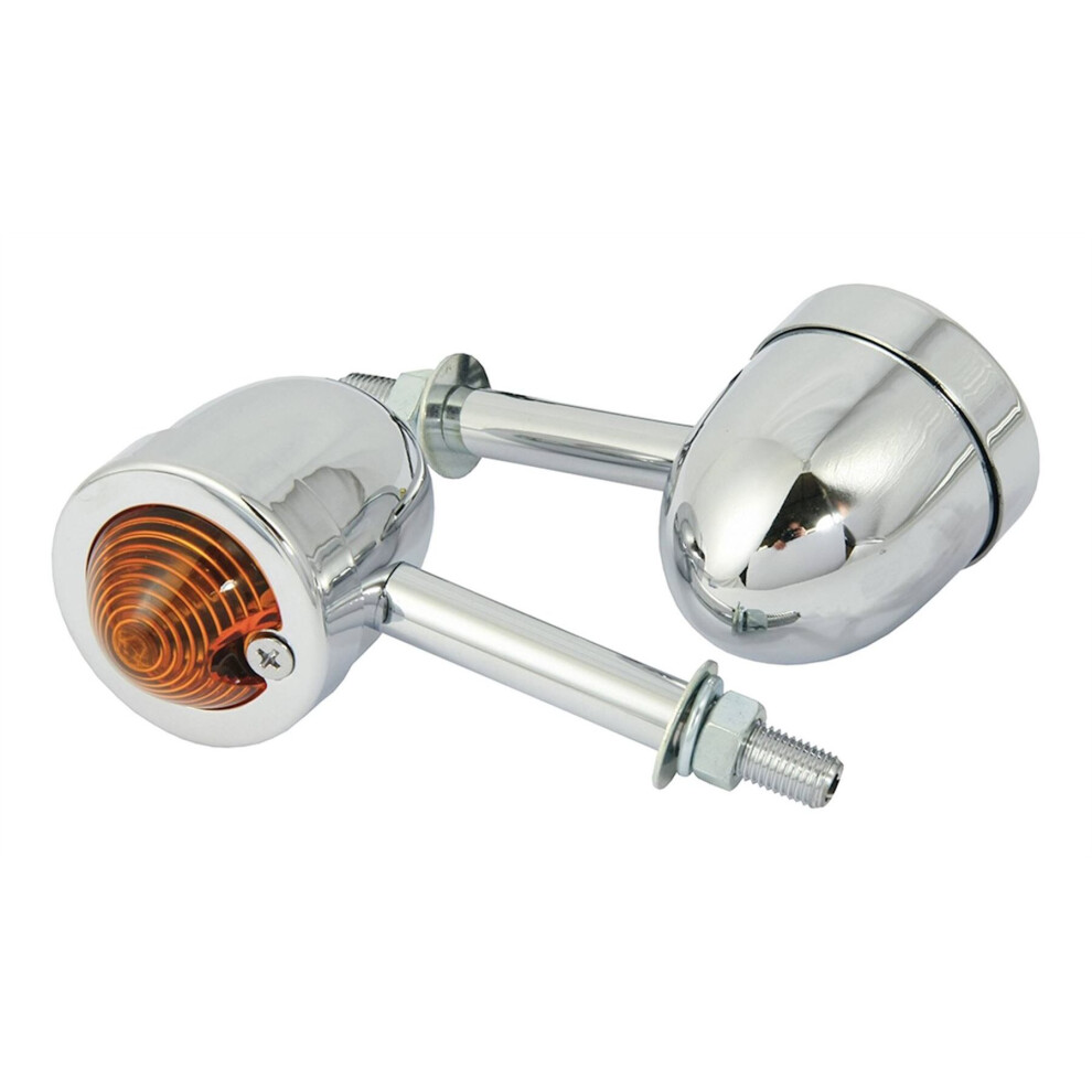 Bike It Bobber For Harley Long Stem Motorcycle Chrome Indicator Amber 5034862057365