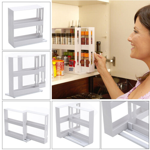 Living And Home 2-Tier Rotating Spice Rack Organiser - Free-Standing Kitchen Storage & Jar Holder, Space-Saving 1