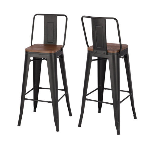 Living And Home 2Pcs Metal Frame High Chairs Industrial Style Bar Stools 2