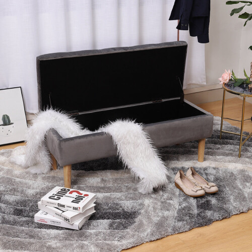 Living And Home Velvet Storage Bench with Rubber Wooden Leg 2