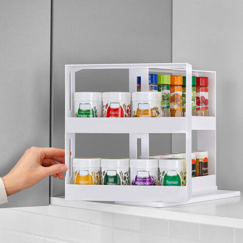 Living And Home 2-Tier Rotating Spice Rack Organiser - Free-Standing Kitchen Storage & Jar Holder, Space-Saving 2