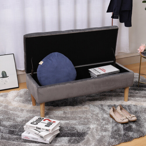 Living And Home Velvet Storage Bench with Rubber Wooden Leg 1