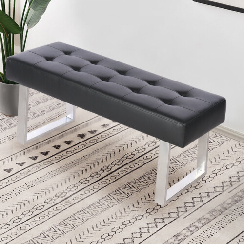 Living And Home Faux Leather Entryway Longe Bench Window Seat Ottoman Bed End Stool Chrome Legs 2