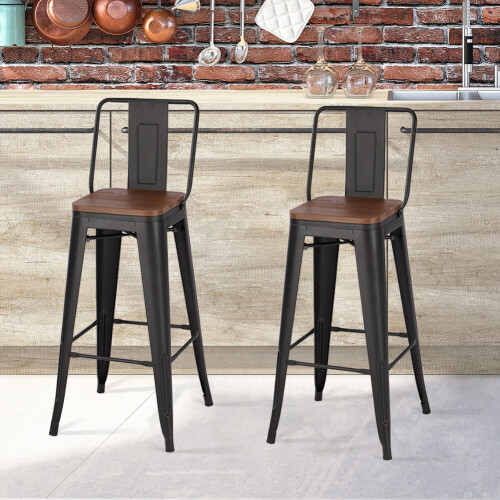 Living And Home 2Pcs Metal Frame High Chairs Industrial Style Bar Stools 1