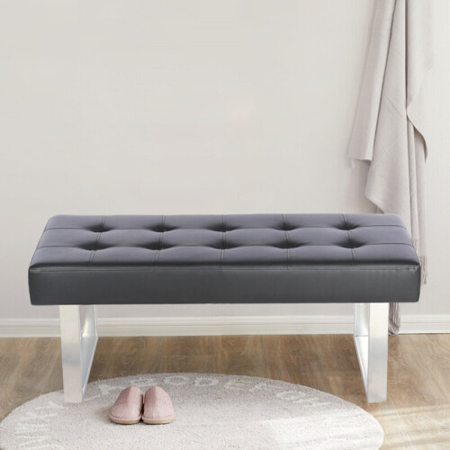 Living And Home Faux Leather Entryway Longe Bench Window Seat Ottoman Bed End Stool Chrome Legs 1