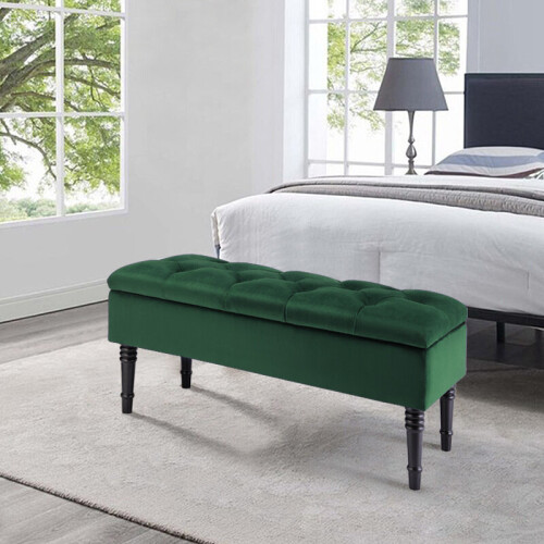 Green upholstered storage deals bench