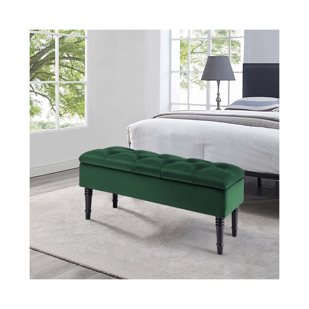 (Green) Upholstered Storage Bench Ottoman Piano Seat Hallway Long Stool