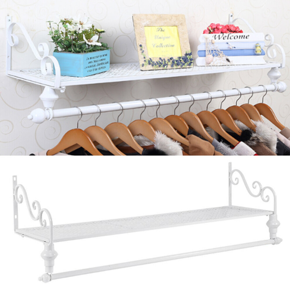 (White, 80cm) Wardrobe Clothes Rail Shelf Wall Mounted Garment Rack Hanging Bar