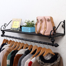 (Black, 80cm) Wardrobe Clothes Rail Shelf Wall Mounted Garment Rack Hanging Bar