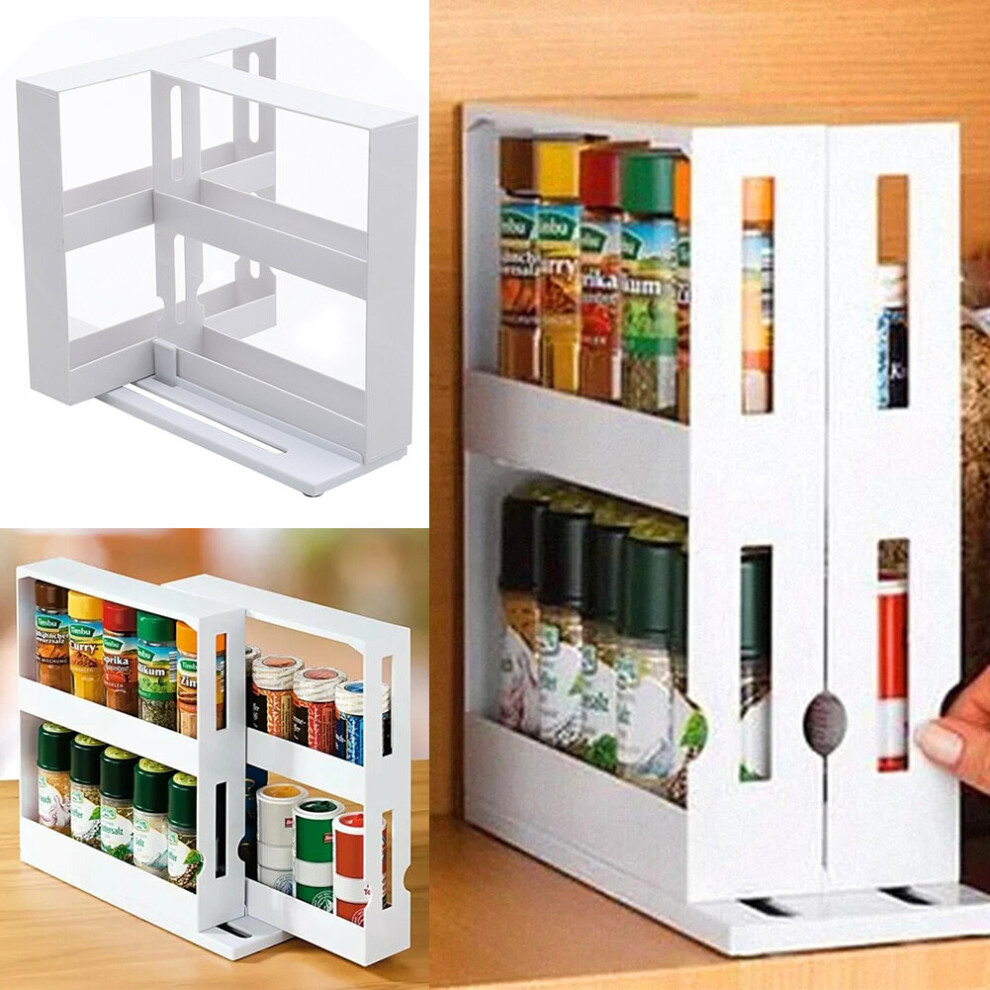 2 Tier Rotating Jars Spice Rack Organiser Free Standing Kitchen Storage Holder