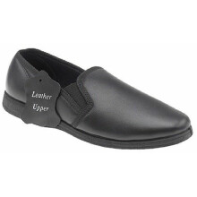 (Black, UK 8 / EU 42 / US 9) SLEEPERS HADLEY MENS SOFT LEATHER PADDED SLIP ON TWIN GUSSETS SLIPPER