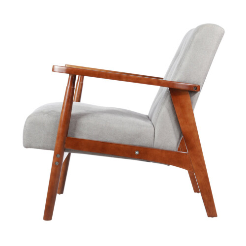 Living And Home Single Seater Walnut Wood Frame Armchair Fabric Upholstered Buttoned Sofa 2