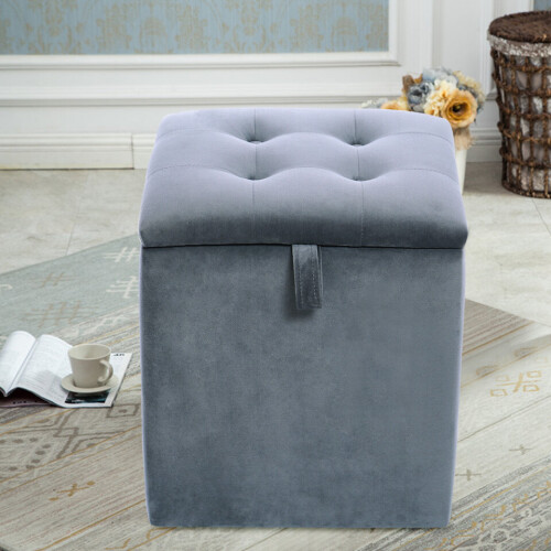 Living And Home Velvet Padded Dressing Table Stool Storage Ottoman Footrest 1